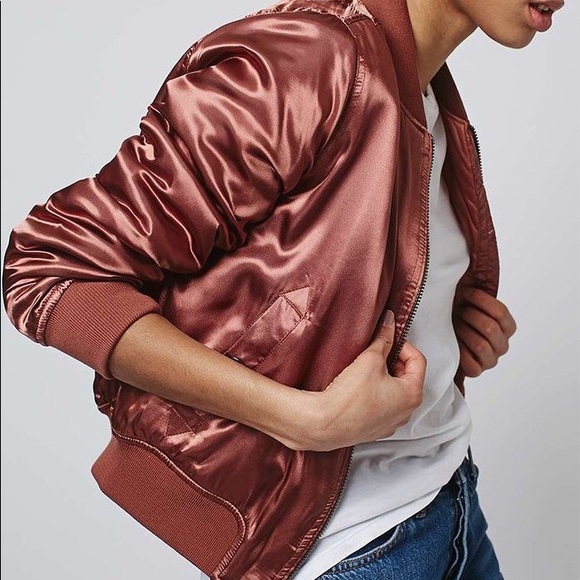 Topshop Rose/Rust Sheen Bomber - Picture 7 of 8